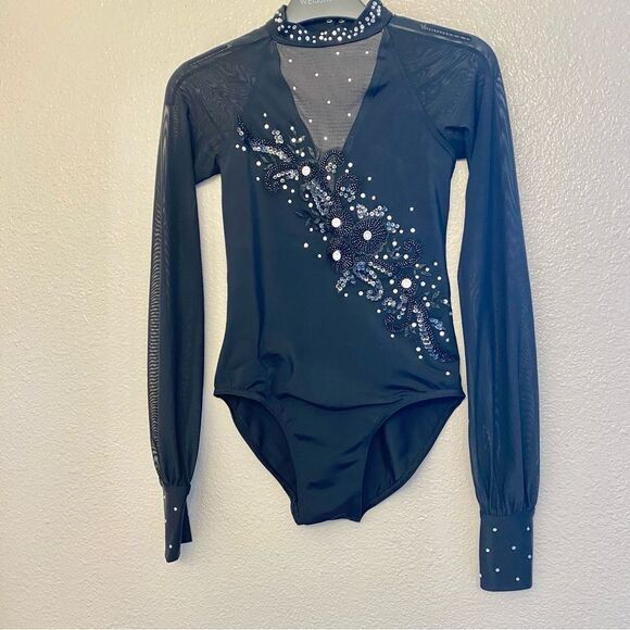 Weissman solo custom Dance costume black Long Poet Sleeve Leotard MT11817 MC - Picture 3 of 14